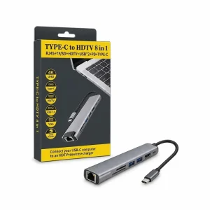 Hub USB-C 8 en 1 avec HDMI, RJ45, USB et lecteur de cartes SD